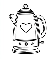 Obraz premium A black and white illustration of an electric kettle with a heart