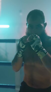Intense Boxing Training and Fight: Professional Boxers Sparring in Ring, Close-up Portraits, Jumping Rope, Push-ups, and Cinematic Gym Workout Sessions with Athletic Men.