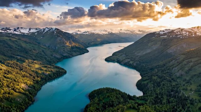 Breathtaking Aerial Views of Kanas Lake and Scenic Nature in Xinjiang, China