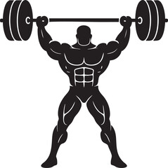 Black Bodybuilder Weightlifting Barbell Vector Silhouette Isolated on Transparent Background