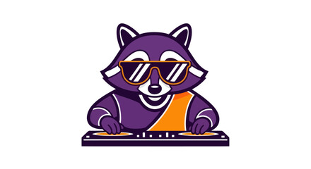Cartoon raccoon dj wearing sunglasses on white background vector