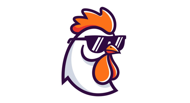Cartoon rooster head with sunglasses isolated on white background