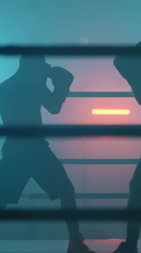 Intense Boxing Training and Fight: Professional Boxers Sparring in Ring, Close-up Portraits, Jumping Rope, Push-ups, and Cinematic Gym Workout Sessions with Athletic Men.