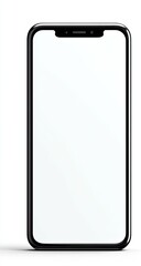 Sleek, black smartphone with a blank white screen, isolated on a white background