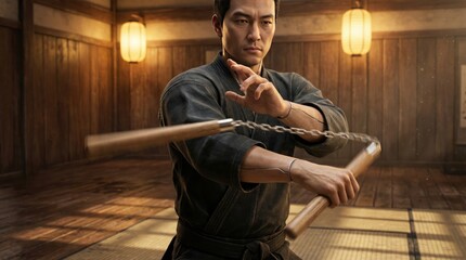 Martial arts training dojo high-quality image traditional environment close-up humanoid action