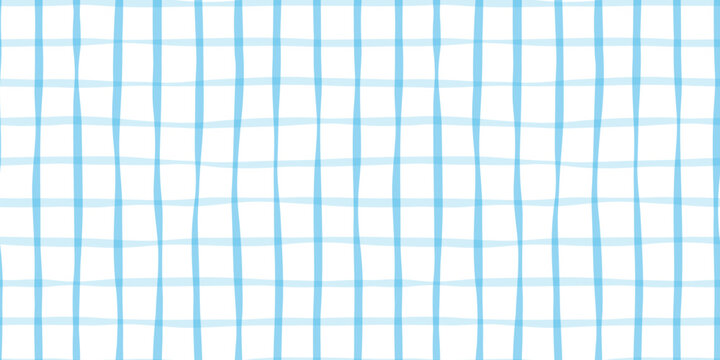 Wavy inky blue grid check vector seamless pattern background