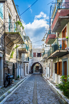The Pirgi Town street view in Chios Island of Greece