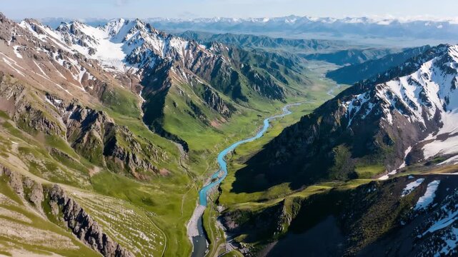 Aerial View of the Beautiful Mountain Landscape in Kyrgyzstan's Barskoon Gorge