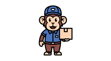Cartoon monkey delivery worker holding a package in uniform. © VectorNest Studio