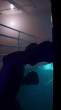Intense Boxing Training and Fight: Professional Boxers Sparring in Ring, Close-up Portraits, Jumping Rope, Push-ups, and Cinematic Gym Workout Sessions with Athletic Men.