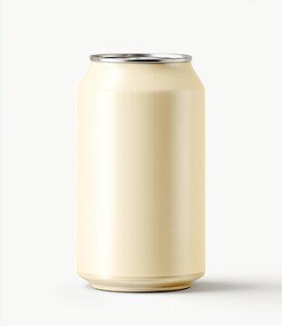 Isolated, ivory-colored aluminum beverage can with a silver top against a white background