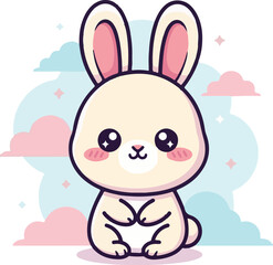 Cute cartoon bunny rabbit with pink heart for Easter illustration