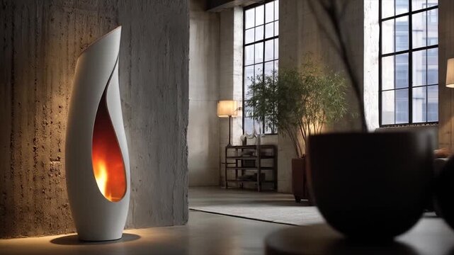 Modern decorative fireplace in contemporary interior setting design