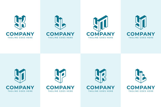 Letters YK YL YM YN YO YP YR YT 3D Logo Monogram, for KY LY MY NY OY PY RY TY initials