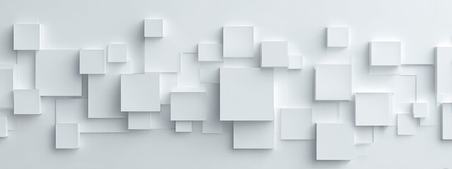 Obraz premium Abstract 3D geometric pattern of white cubes, varying sizes, casting shadows