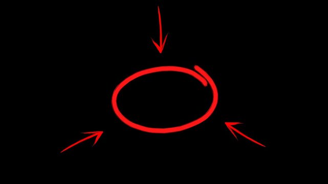 Red circle highlight animation with arrows on transparent alpha background. Attention marker and callout overlay ideal for emphasis, annotation, tutorials, presentations and marketing videos in 4K.