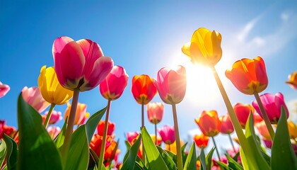 Fototapeta premium view of tulips from below