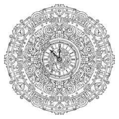 Naklejka premium Intricate Steampunk Clockwork Mandala Design Keywords: steampunk, clockwork, gears, cogs
