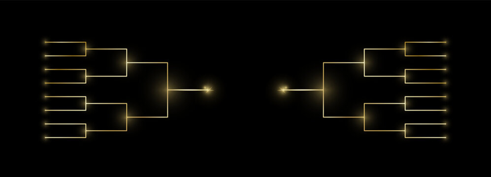 Tournament qualifying bracket concept. Gold shiny games table. Road to victory. Championship leaderboard for prize. Vector illustration