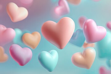 Soft pastel hearts float and swirl in a dreamlike, airy backdrop