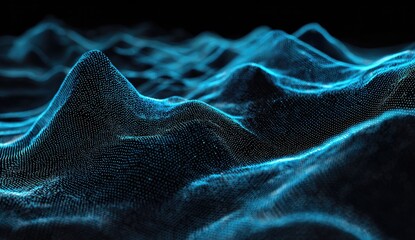 Glowing blue particle landscape, like a digital mountain range at night