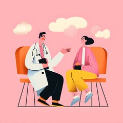 A doctor and patient having a conversation in a calm office setting