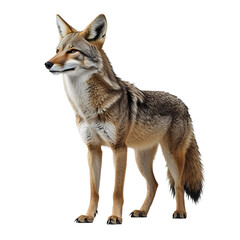 Fototapeta premium A wild grey wolf and a fox vulpes mammal stand as canine predators isolated on a white background, showcasing their thick fur and carnivore nature as native wildlife from the park or zoo