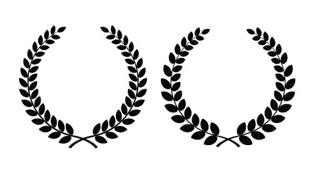 Black and white illustration of two laurel wreaths forming a circular shape © Momtaj