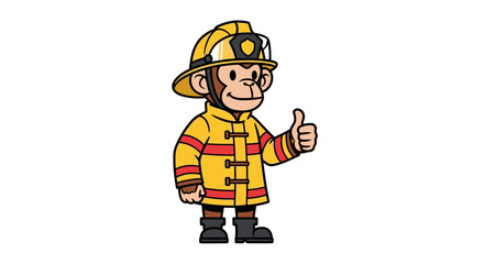 Cartoon firefighter monkey giving thumbs up in full protective gear. © VectorNest Studio