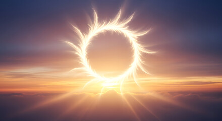 Fototapeta premium Solar Eclipse Ring of Fire Over Clouds at Sunrise