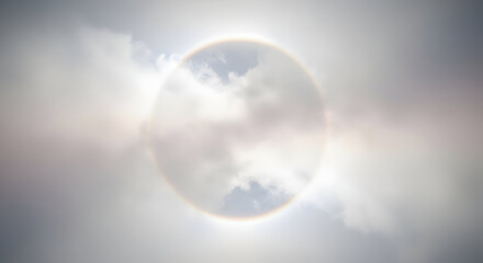 Sun Halo Ring in Cloudy Sky, Atmospheric Optical Phenomenon