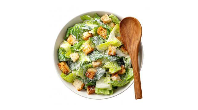 Fresh Caesar salad with croutons and parmesan in white bowl