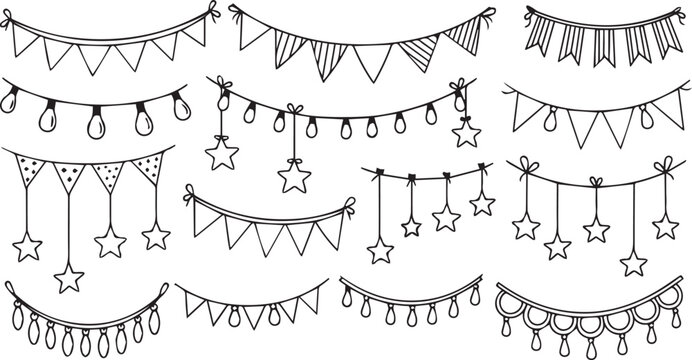Decorative paper flags garland banner festive celebration party vector illustration flat design