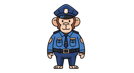 Obraz premium Cartoon illustration of a monkey dressed as a police officer in uniform.