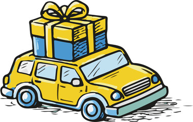 Fototapeta premium Eid Mudik Car Loaded with Gifts Lebaran Homecoming Illustration