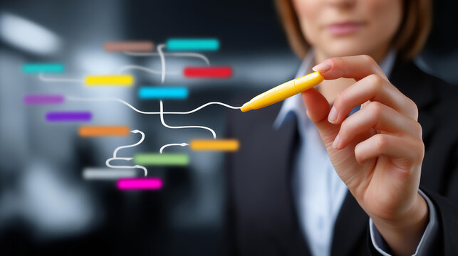 Conceptual image of flowchart merging with meeting agenda roles and responsibilities connected by lines symbolizing organized teamwork task structure agenda organization team