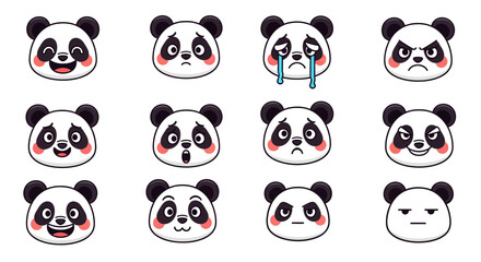 Fototapeta premium icon set of panda head style vector with various facial expressions