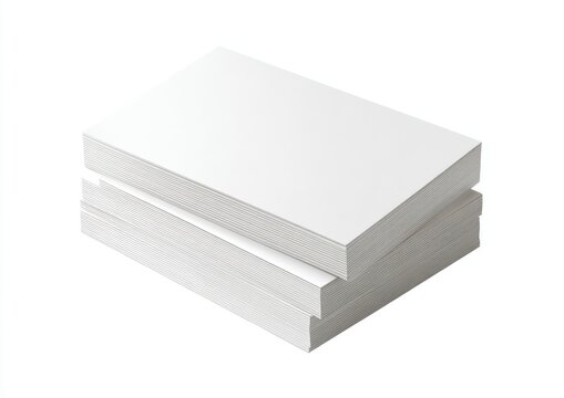 Stack of white paper sheets, neatly arranged, in a simple and clean white background