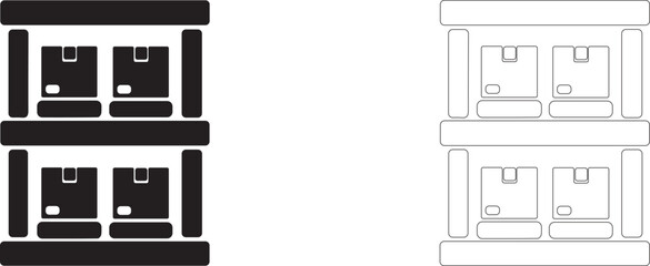 Warehouse shelving with boxes. Vector icon of a storage system.