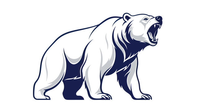 Roaring polar bear vector illustration on white background