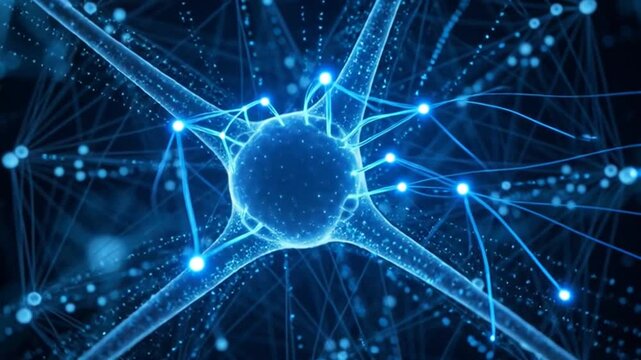 Abstract blue technology background featuring a fractal digital design with light patterns and network data elements for a futuristic science communication backdrop