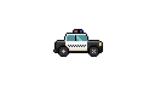 Pixel Art Police Car Loop Animation White Background 8bit Vehicle