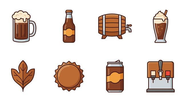 root beer , flat color vector set collection , white background , PNG and SVG