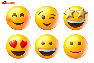 Vector realistic illustration of 3d emojis on a white background.