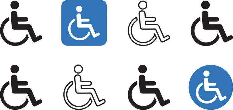  Wheelchair Icon Set &ndash; Accessibility and Disabled Person Mobility Symbols Vector Collection