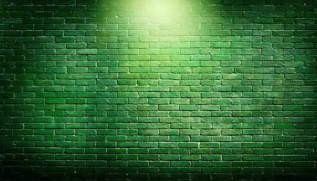green brick wall with grungy texture and spotlight for background
