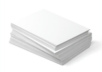 A stack of blank, white rectangular papers, slightly angled, against a white background