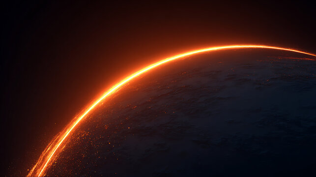 Futuristic Concept of Planet Earth with a Vibrant Orange Light Streak Representing Global Network, Digital Transformation, and Space Exploration Technology.