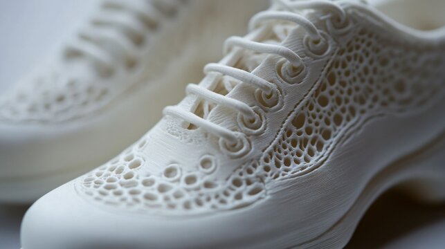 Exquisite white shoes with openwork details demonstrate style and elegance, serving as the main backdrop for advertising fashion accessories and designer collections.