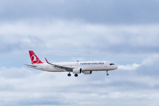 Madrid, Spain - February 09, 2026: An Turkish Airlines airplane from Adolfo Suarez Madrid Barajas Airport in Madrid, Spain.